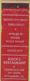 Matchbook Cover - Rock's Restaurant Bloomsburg PA WEAR