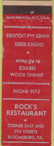 Matchbook Cover - Rock's Restaurant Bloomsburg PA WEAR