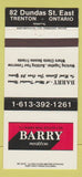 Matchbook Cover - FJ Barry Real Estate Trenton ON 30 Strike