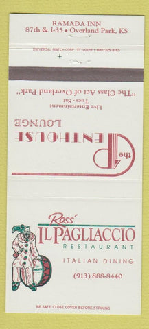 Matchbook Cover - Ross Il Pagliaccio Italian Ramada Overland Park KS 30 Strike