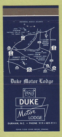 Matchbook Cover - Duke Motor Lodge Durham NC 30 Strike