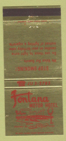 Matchbook Cover - Fontana Motor Court Mission TX 30 Strike
