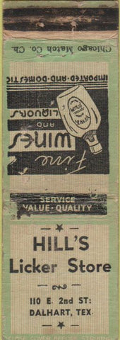 Matchbook Cover - Hill's Liquor Store Dalhart TX WEAR