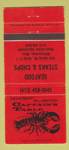 Matchbook Cover - Captain's Table Williamstown MA 30 Strike