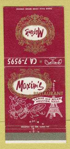 Matchbook Cover - Maxim's Restaurant Houston TX Eiffel Tower 30 Strike