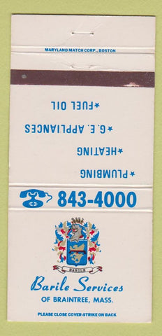 Matchbook Cover - Barile Plumbing Heating Braintree MA WEAR 30 Strike