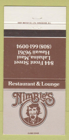 Matchbook Cover - Nimble's Restaurant Lahaina Maui Hawaii 30 Strike