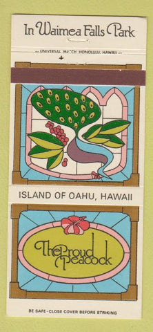 Matchbook Cover - Proud Peacock Waimea Falls Park Oahu Hawaii 30 Strike