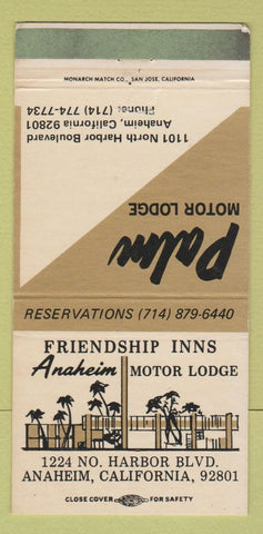 Matchbook Cover - Friendship Inn Anaheim CA Palm Motor Lodge WEAR 30 Strike