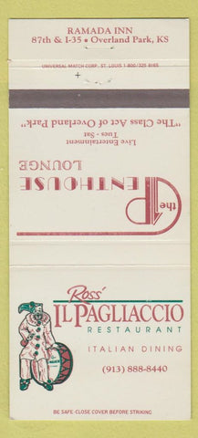 Matchbook Cover - Ross Il Pagliaccio Italian Ramada Overland Park KS 30 Strike
