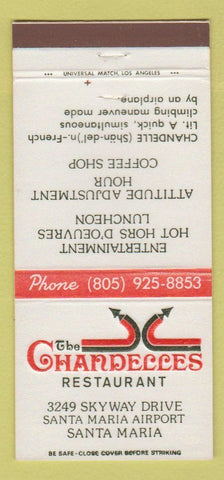Matchbook Cover - Chandelles Restaurant Santa Maria CA 30 Strike