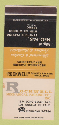 Matchbook Cover - Rockwell Mechanical Packing Los Angeles CA WEAR 30 Strike