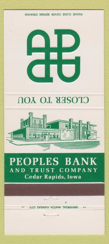 Matchbook Cover - Peoples Bank and Trust Cedar Rapids IA 30 Strike