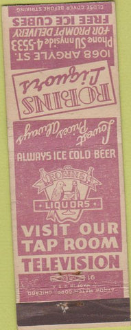 Matchbook Cover - Robins Liquors Arrow NO TOWN