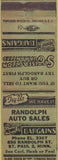 Matchbook Cover - Randolph Auto Sales St Paul MN WORN green