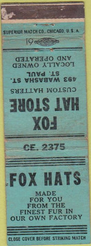 Matchbook Cover - Fox Hat Store St Paul MN WEAR blue