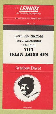 Matchbook Cover - Lennox Air Conditioning Heating Kindersley SK 30 Strike