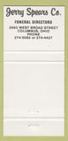 Matchbook Cover - Jerry Spears Funeral Home Columbus OH 30 Strike