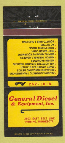 Matchbook Cover - General Diesel and Equipment Hibbing MN 30 Strike