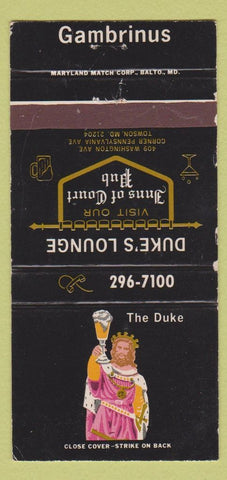 Matchbook Cover - Duke's Lounge Inns of Court Pub Towson MD WEAR 30 Strike