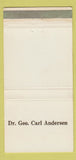 Matchbook Cover - Dr Geo Carl Andersen Merck Sharp Dohme Drugs WEAR 30 Strike