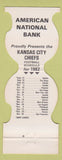 Matchbook Cover - Kansas City Chiefs Football 1982 American National Bank