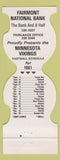 Matchbook Cover - Minnesota Vikings Football 1981 Bank Fairmont WEAR
