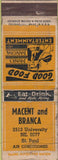 Matchbook Cover - Macent Branca St Paul MN Advance WORN