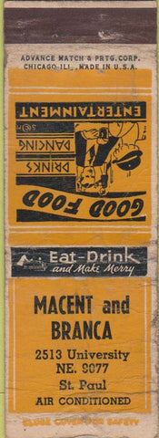 Matchbook Cover - Macent Branca St Paul MN Advance WORN