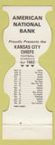 Matchbook Cover - Kansas City Chiefs Football American National Bank 1982