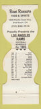 Matchbook Cover - Los Angeles Rams Football 1985 Rum Runners Seal Beach CA