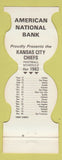 Matchbook Cover - Kansas City Chiefs Football 1982 American National Bank