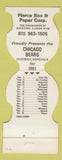 Matchbook Cover - Chicago Bears Football 1981 Pierce Box Paper Rockford IL