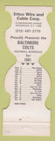 Matchbook Cover - Baltimore Colts Football 1981 Ettco Wire Cable Ridgewood NY