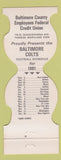 Matchbook Cover - Baltimore Colts Football 1981 Baltimore County Employees CU