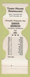 Matchbook Cover - Denver Broncos Football 1981 Town House Fort Collins Colorado