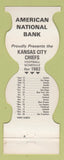 Matchbook Cover - Kansas City Chiefs Football 1982 American National Bank