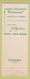 Matchbook Cover - Green Meadows Restaurant Colts Neck NJ