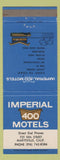 Matchbook Cover - Imperial 400 Motel Marysville CA