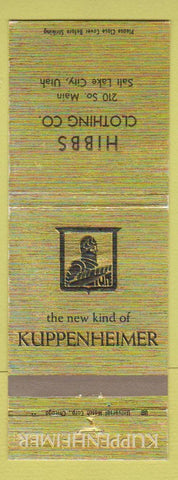 Matchbook Cover - Kuppenheimer Men's Clothes Hibbs Salt Lake City UT WEAR