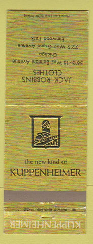 Matchbook Cover Kuppenheimer Men's Clothes Jack Robbins Chicago Elmwood Park IL