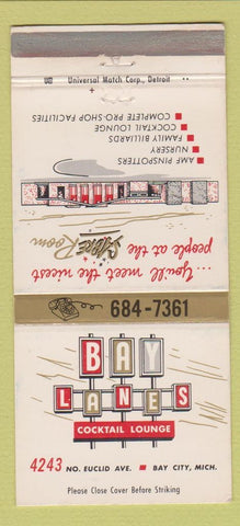 Matchbook Cover - Bay Lanes Bowling Bay City MI AMF 30 Strike