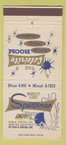 Matchbook Cover - Wodley Lewis Sportsman Bowling Compton CA 30 Strike