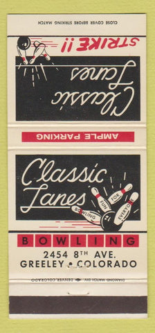 Matchbook Cover - Classic Lanes Bowling Greeley Colorado AMF 30 Strike
