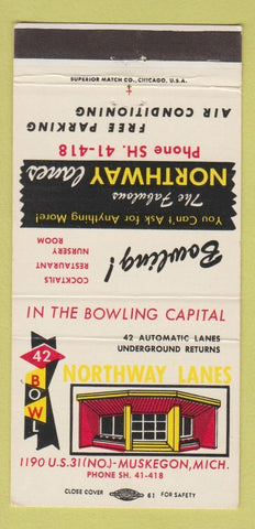 Matchbook Cover - Northway Lanes Bowling Muskegon MI 30 Strike