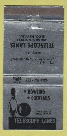 Matchbook Cover - Telescope Lanes Bowling Elko NV 30 Strike