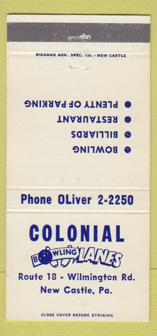 Matchbook Cover - Colonial Bowling Lanes New Castle PA 30 Strike