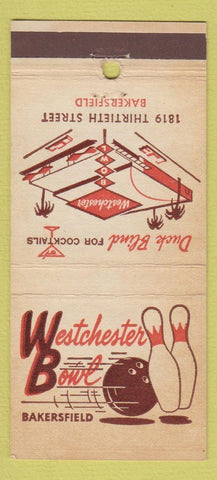Matchbook Cover - Westchester Bowling Lanes Bakersfield CA Brunswick 30 Strike