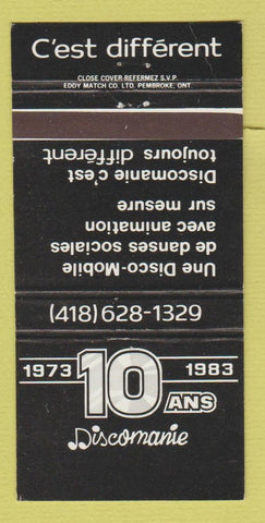Matchbook Cover - Discomanie Disco 1983 QC 30 Strike
