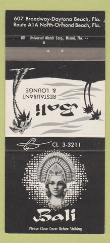 Matchbook Cover - Bali Restaurant Lounge Ormond Daytona Beach FL 30 Strike